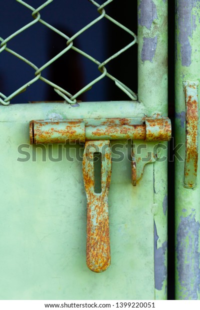 Closeup Green Metal House Door Rusty Stock Photo Edit Now