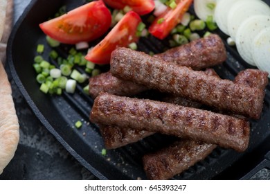 Close-up Of Grilled Cevapcici Or Skinless Beef Sausages, Traditional Dish In The Balkans