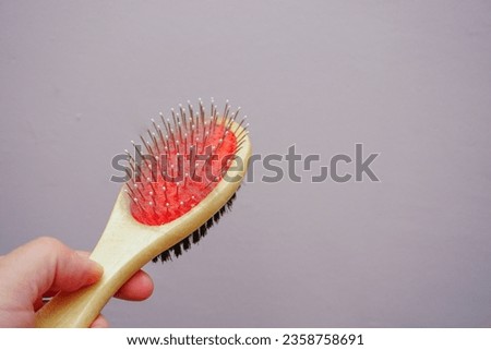 A closeup of a grooming pin and bristle brush with combed cat fur