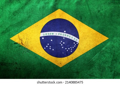 Closeup of grunge Brazilian flag  - Shutterstock ID 2140885475
