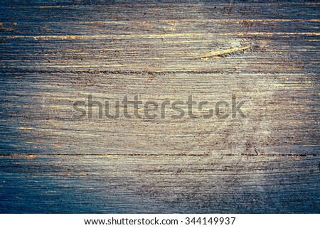 closeup of grunge and gritty blue painted, rough wood background