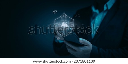Closeup hand businessman holding smartphone business and data protection with AI, Biometric security identify, online access business data. Cybersecurity technology prevents unauthorized access 