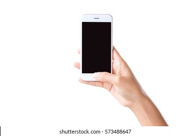 Closeup Hand Holding Phone Isolated