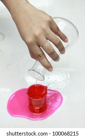 Closeup Of Hand Pouring Liquid Into Beaker