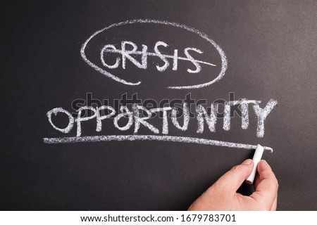 Closeup hand underline at Opportunity word on chalkboard, crisis and opportunity concept
