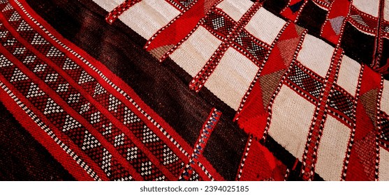 Closeup To A Handmade Sadu Weaving Traditional Arabian Rug