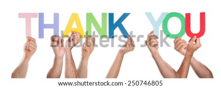 Close-up Of Hands Holding The Word Thank You Isolated Over White Background