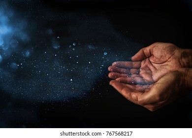 closeup hands of man begging for help. concept for poverty or hunger, seeking for light in the dark