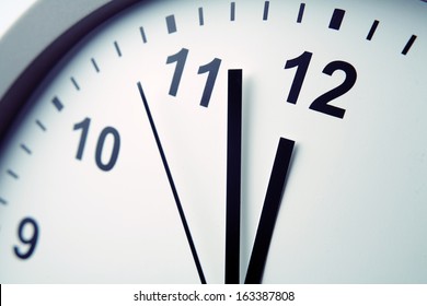 Closeup Of Hands On Clock Face