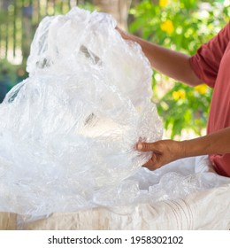 Closeup Hands Thai Women Are Sorting Out Waste Plastic Bag For Recycling.Enviromental Care Concept