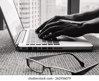 Closeup Of Hands Typing In A Office Setting 