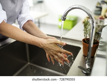 Closeup of hands washing in the sink