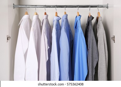 Closeup Hangers Different Shirts Wardrobe Stock Photo 575362408 ...