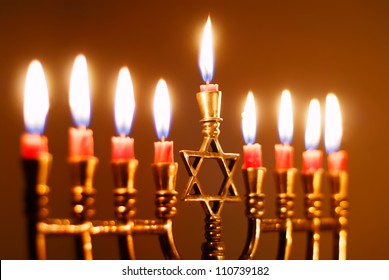 Closeup Of A Hanukkah Menorah