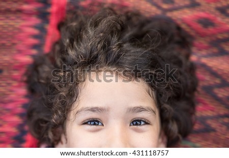 Similar – Image, Stock Photo Adorable little girl combed with pigtails