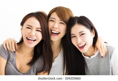 Closeup happy Young Women Faces Looking at Camera