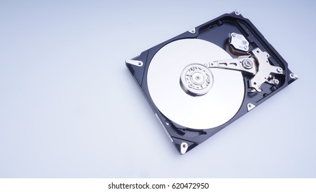 Closeup of  Hard disk. Desktop hard disk drive on white background. Selective focus.