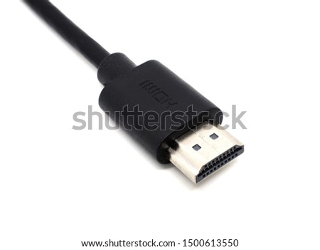 Closeup HDMI cable head silver on white isolated