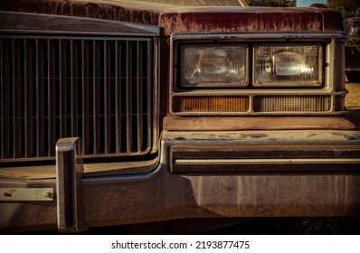 Closeup Of Headlights Of An Old, Dirty Car