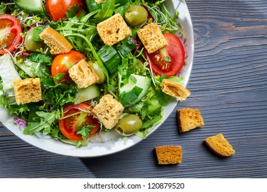 Closeup Of Healthy Caesar Salad With Croutons