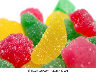 Closeup Heap Of Colorful Fruity Flavor Sugar Coated Jelly Candies