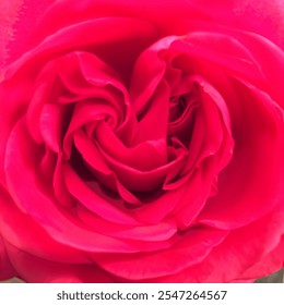 Close-Up of Heart-Shaped Rose Petals in Bloom.  This stunning macro photograph captures the delicate, swirling petals of a vibrant pink rose, naturally forming a heart shape at the center. - Powered by Shutterstock