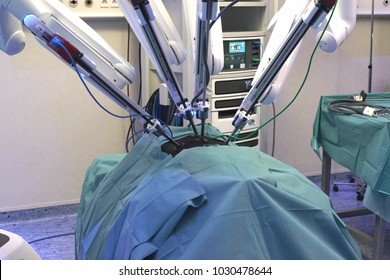 Close-up Of A High Tech Surgery Robot Used For Training In Minimally Invasive Surgery.