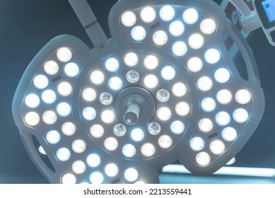 Closeup Of A High-end LED Surgical Light With Multiple Bulbs For An Operating Room. An Operation Theatre Light Medical Device.