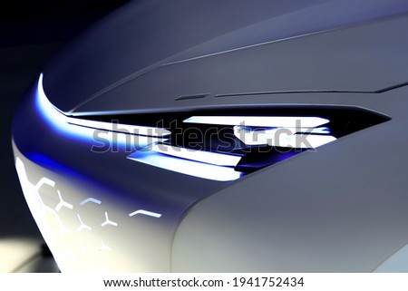 Close-up of high-end luxury electric car headlights