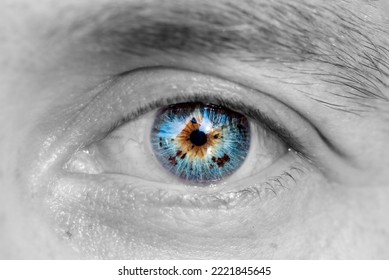 Close-up High-tech Image Of Human Eye. Technology Concept. Digital Technologies. Futurism. Futuristic. 
