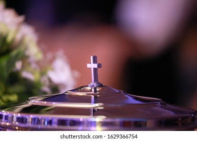 Close-up of Holy communion tray. Christianity concept. Faith hope love concept. - Shutterstock ID 1629366754