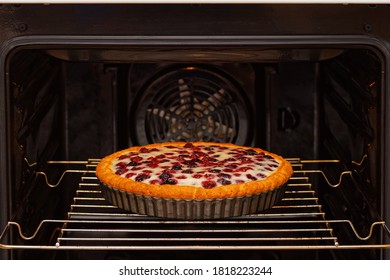 Closeup Homemade Berry Pie Baked In A Home Oven. Shallow Focus.