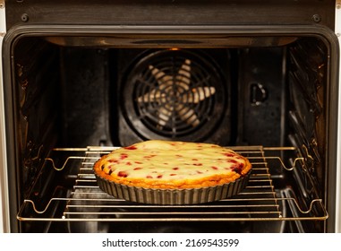 Closeup Homemade Berry Pie Baked In A Home Oven. Shallow Focus.