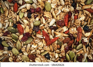 Closeup of homemade granola with various seeds and berries - Powered by Shutterstock