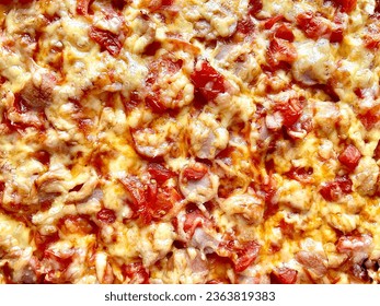 Close-up of homemade pizza texture. View from above. pizza background - Shutterstock ID 2363819383