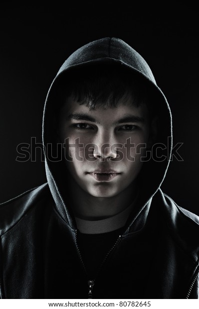 Closeup Hooded Teenager Looking Menacing Stock Photo (Edit Now) 80782645