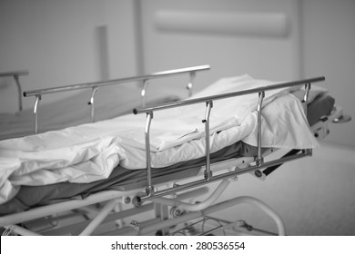 Closeup of a hospital bed 