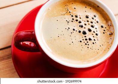 closeup of hot coffee cup