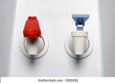 Closeup Of Hot And Cold Faucet Of Water Dispenser