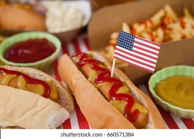 Close-up of hot dog decorated with 4th july theme - Powered by Shutterstock