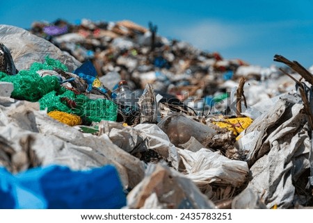 Close-up of household waste. Garbage view with blurred background.