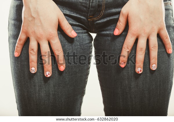 Closeup Human Hands Palms On Thighs Stock Photo (Edit Now) 632862020