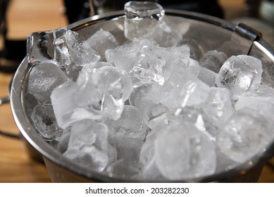 Close-up Of Ice Cubes In Tin Bucket 