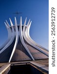 Close-up of the iconic Catedral Metropolitana Nossa Senhora Aparecida in Brasília, with its unique architecture and modern design.