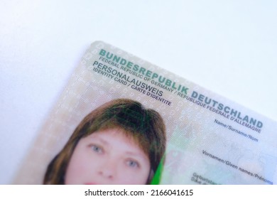 Closeup Identity Card, Document, Concept Of Obtaining German Citizenship, Migration Law, Passport Control At The Border, Foreign Travel, Obtaining A Visa, Frankfurt - March 2022	