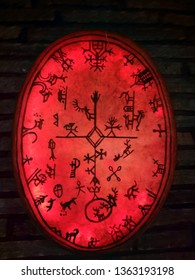 Closeup Of Illuminated Finnish Lapland Sami Drum.