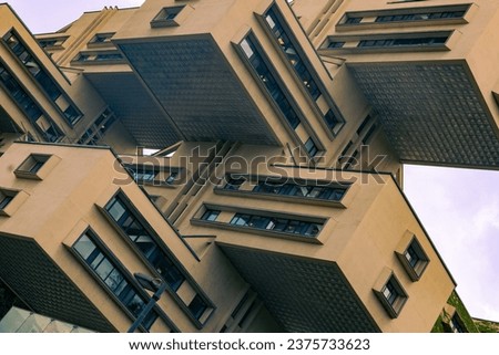 A close-up image of the Bank of Georgia headquarters, a modernistic architectural landmark from the Soviet period, located in the Georgian capital of Tbilisi.