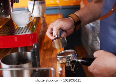 Close-up Image Of Barrista Making Cup Of Cappuccino