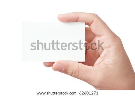 Closeup image of businessman's hand holding blank paper business card for your message (copy space), isolated on white background