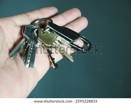 A close-up image capturing a hand holding several metal keys attached to a keyring, symbolizing security and access.